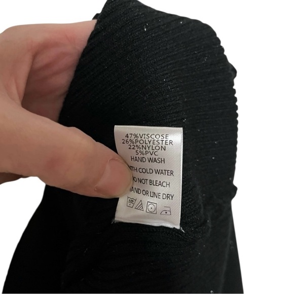 Black Bodycon Silver Shimmer Sweater Dress Sheer Sleeve Pearl Accent Size S - Picture 7 of 7